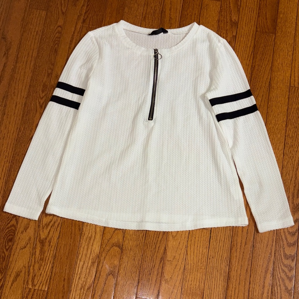 White Long Sleeve Blouse with Black Stripes